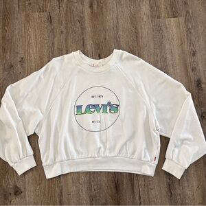 Levi's White Crop Sweatshirt with Gradient Logo - Medium